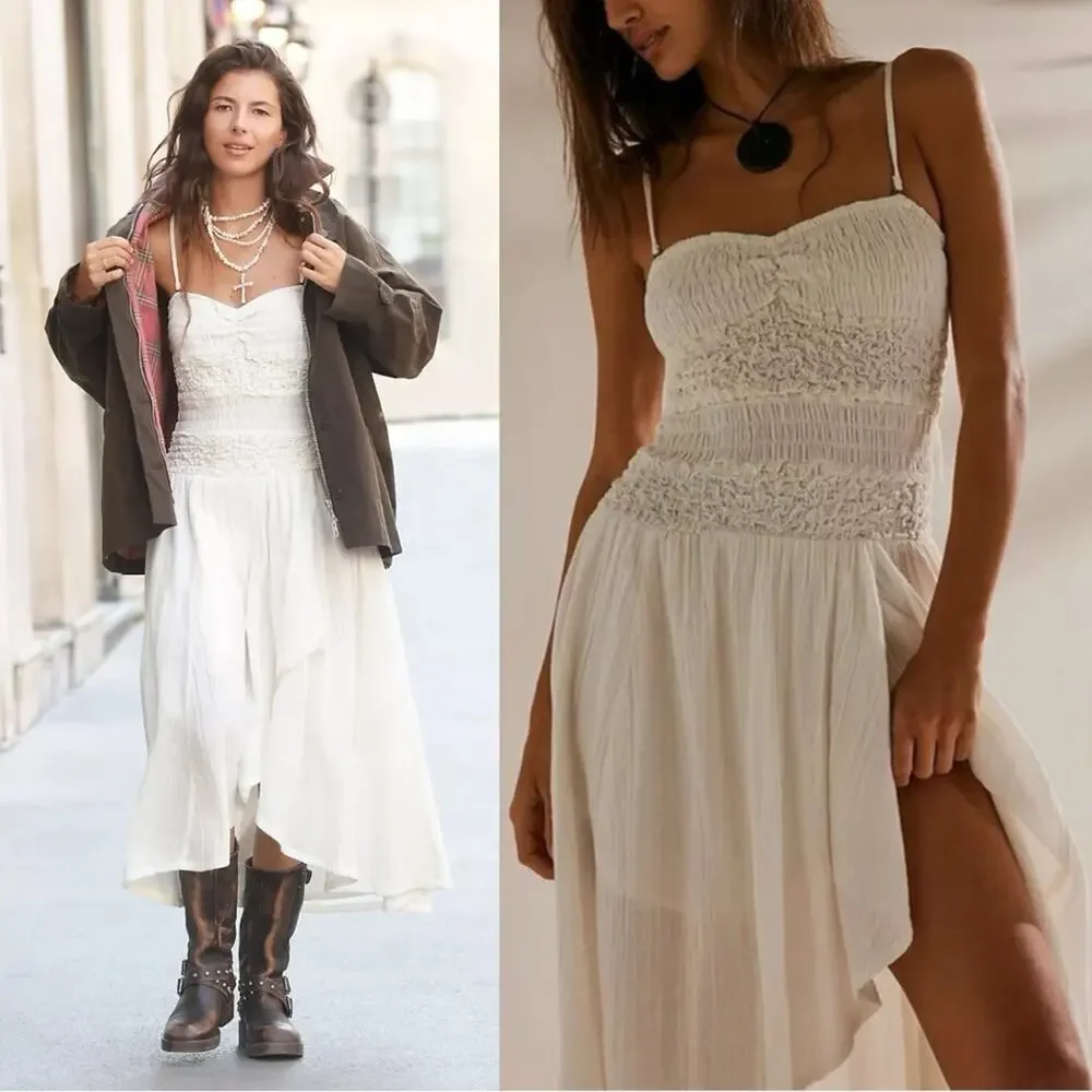 Free People Ethereal Fairy Sparkling Moment Midi Dress in White Size Large